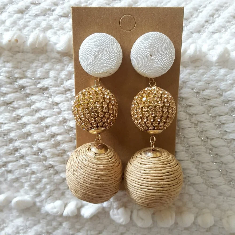 NEW! BOHO Woven CRYSTALS Earrings HANDCRAFTED India